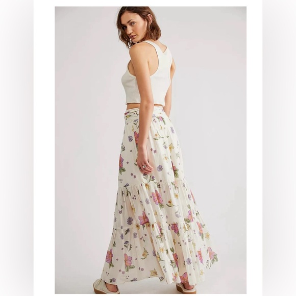 FREE PEOPLE Convertible LUNA Floral Maxi Skirt ivory size small - Picture 5 of 10